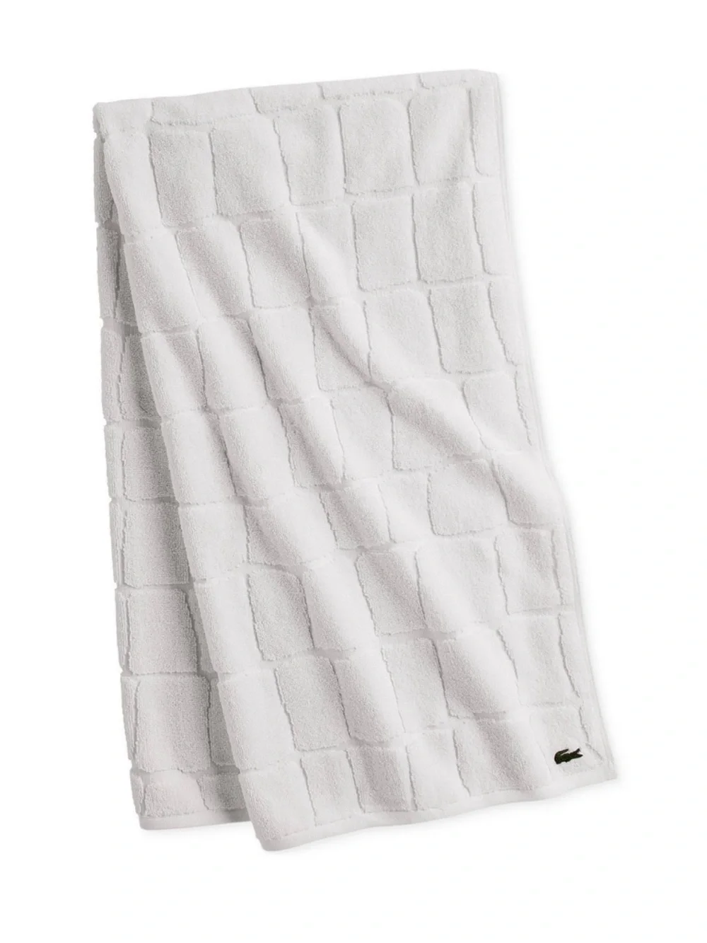 Lacoste White Textured Cotton Bath Towel with Crocodile Logo 100% Cotton